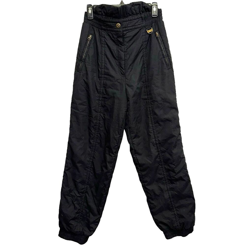 Vintage Ossi Ski Pants Womens 12 Waist 28 Black‎ Insulated Snow Skiwear Retro